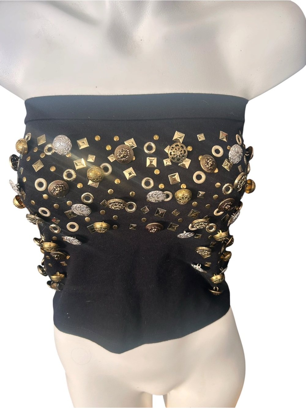 ASOS vintage Black Strapless Tube Top with Gold & Silver Stud Embellishments